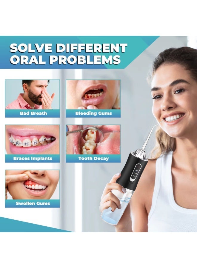 ELTRAZONE Oral Irrigator,Mini Water Flosser, Cordless 200mL Professional, 360° Nozzle Rotation, Hidden Charging Port, 4 Modes 4 Jet Tips, IPX6 Waterproof, Easy-to-Clean Oral Irrigator for Teeth Cleaning Gums,Orthodontic,Braces Dental Care - Black - Image 4