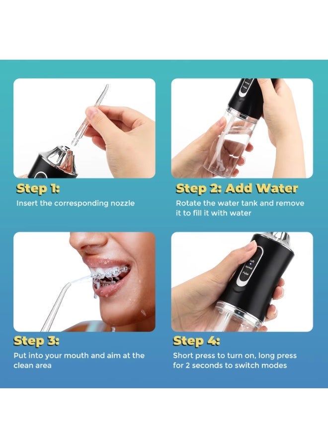 ELTRAZONE Oral Irrigator,Mini Water Flosser, Cordless 200mL Professional, 360° Nozzle Rotation, Hidden Charging Port, 4 Modes 4 Jet Tips, IPX6 Waterproof, Easy-to-Clean Oral Irrigator for Teeth Cleaning Gums,Orthodontic,Braces Dental Care - Black - Image 2