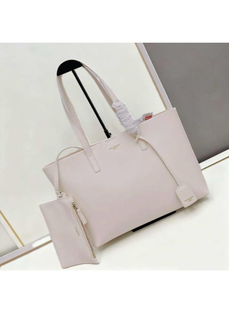 "Elegant White Tote Bag with Matching Wallet"