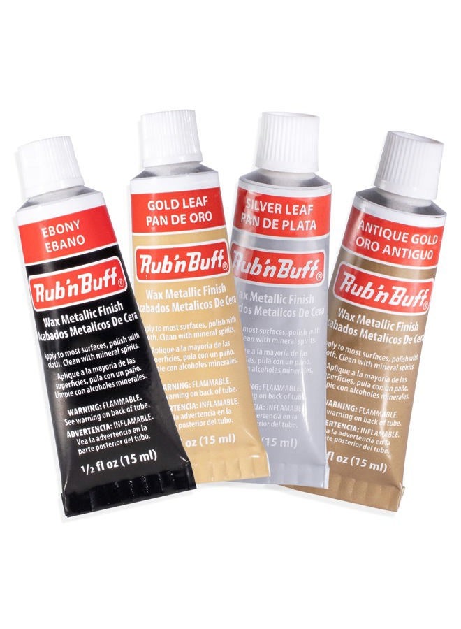 Amaco Rub n Buff Wax Metallic Finish 4 Color Kit - Antique Gold Silver Leaf Gold Leaf Ebony 15ml Tubes - Versatile Gilding Wax for Finishing Furniture Antiquing and Restoration - 4 Rub and Buff Colors - Image 1