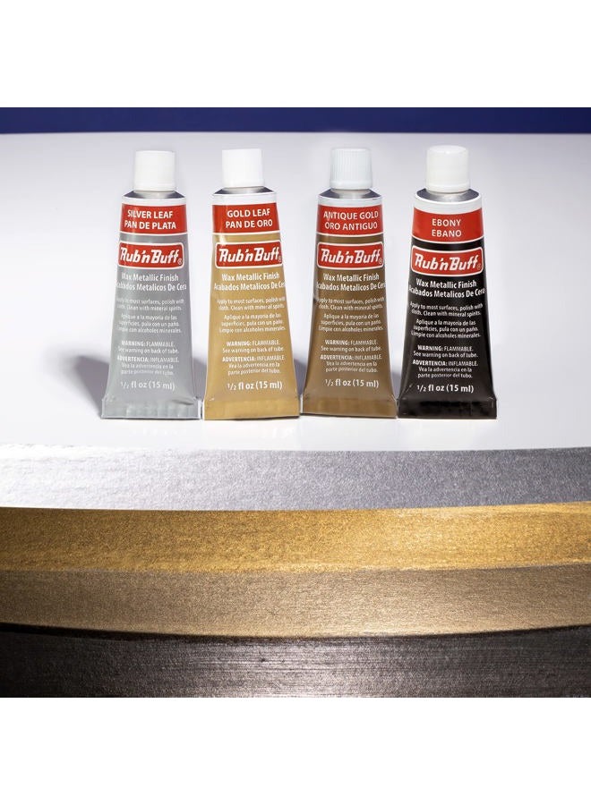 Amaco Rub n Buff Wax Metallic Finish 4 Color Kit - Antique Gold Silver Leaf Gold Leaf Ebony 15ml Tubes - Versatile Gilding Wax for Finishing Furniture Antiquing and Restoration - 4 Rub and Buff Colors - Image 2