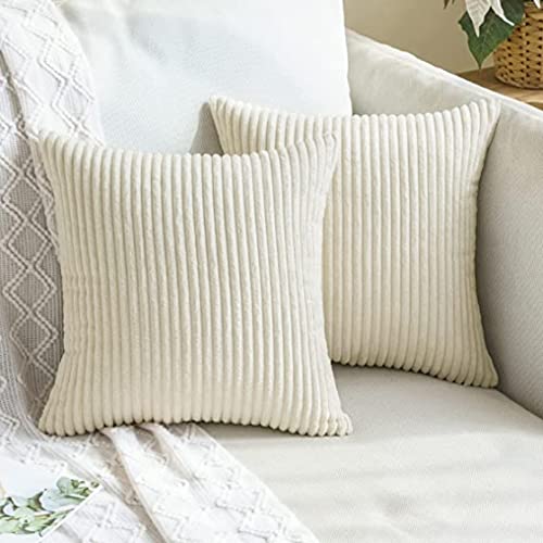 Guffaw Striped Corduroy Velvet Cushion Covers Pack of 7 (Creamy Cheese) (16X16 INCHES, 7) - Image 1