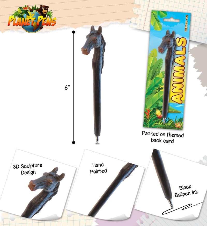 Puzzled Planet Pens 3D Horse Novelty Writing Pen - Cute Ballpoint Pen Designed with Horse Head Figure, Farm Animal Black Ink Pens for Gifts, Journaling Instruments for Girls and Boys - Image 3