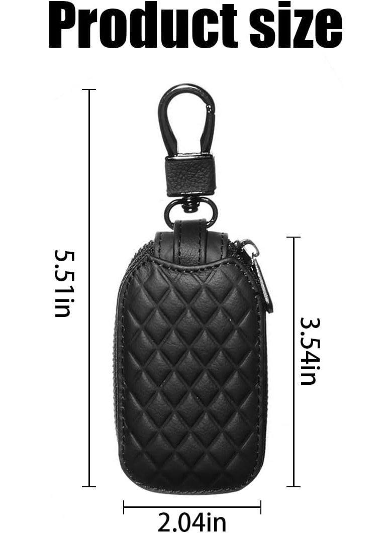 Car Key Case, Premium Genuine Leather Universal Car Key Case – Remote Key Fob Cover with Zipper Bag, Metal Hook & Keychain Holder – Black - Image 2