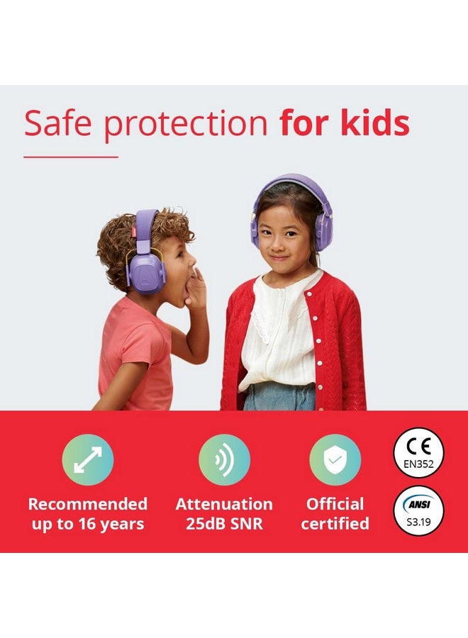 Alpine Muffy Kids - Hearing Protection - CE & ANSI Certified - Adjustable for Ages 3-16 years - Noise Cancelling Headphones - 25dB Sound Reduction Ideal for Protection and Concentration Aid - Purple - Image 1