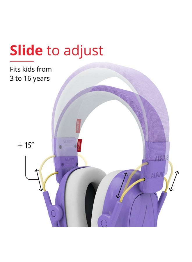 Alpine Muffy Kids - Hearing Protection - CE & ANSI Certified - Adjustable for Ages 3-16 years - Noise Cancelling Headphones - 25dB Sound Reduction Ideal for Protection and Concentration Aid - Purple - Image 2