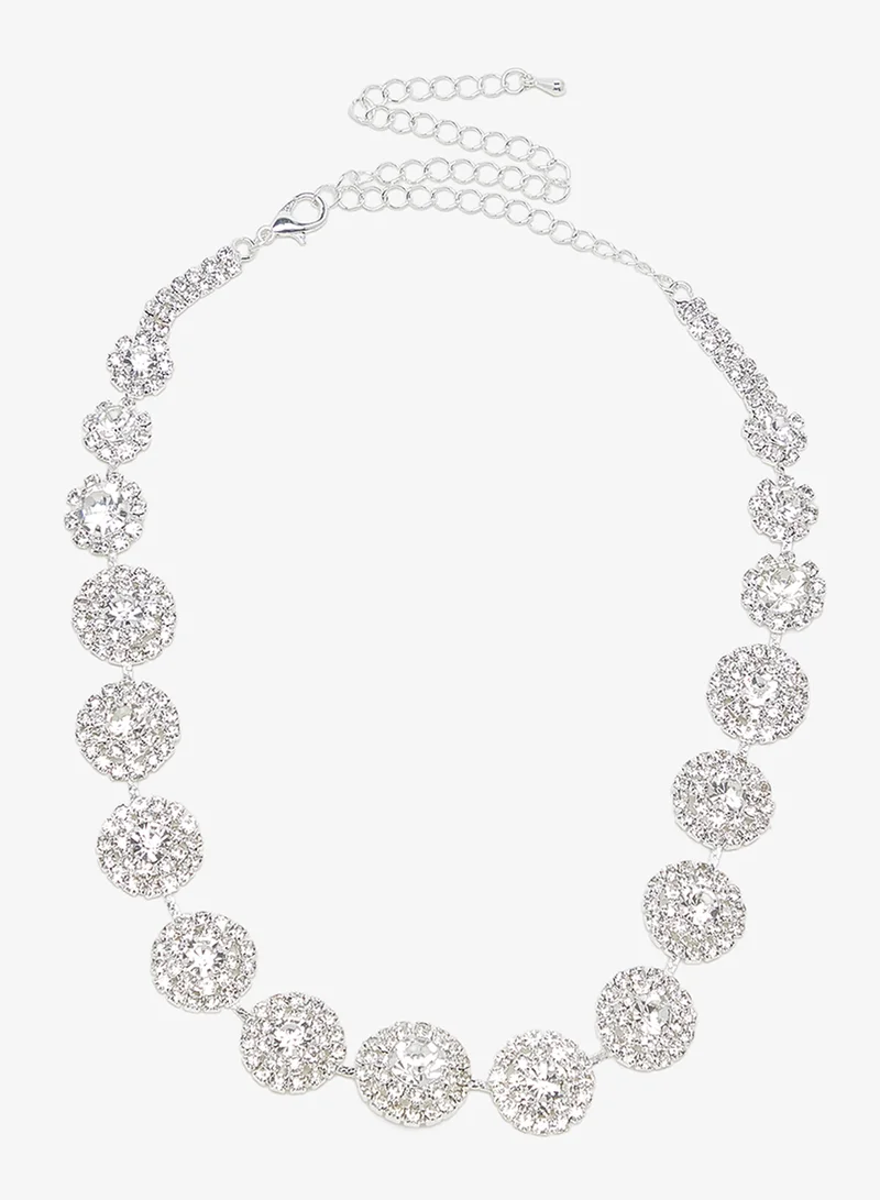 Khizana Silver Diamonte Jewelry Set Choker Earrings