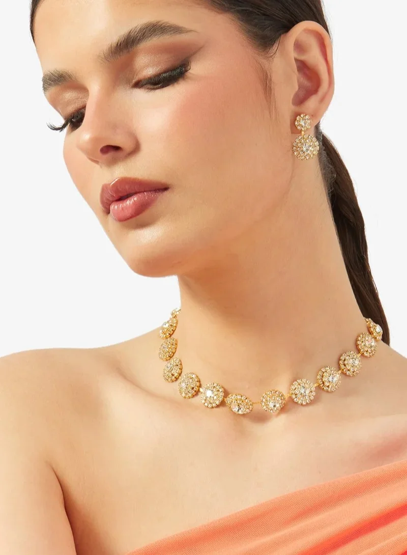 Silver Diamonte Jewelry Set Choker Earrings