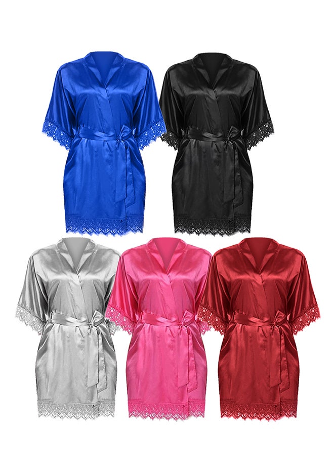 MARGOUN 5 Pack XXL Size Women Satin Robe Belted Silky Robe Sleepwear Bridal Robe Kimono Lace Sleeve Nightgown /XXL(bust:92-96/waist:76-80) - Image 3