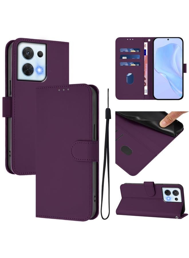اس-توب جراب لهاتف OPPO Reno8 5G مصنوع من الجلد بلون سادة مع حبل تعليق - Image 1