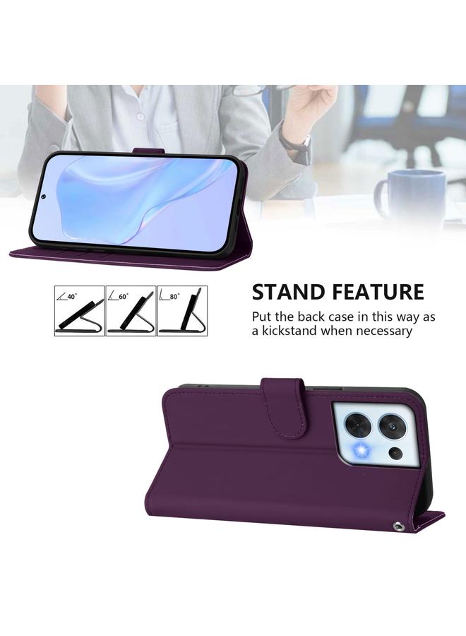 اس-توب جراب لهاتف OPPO Reno8 5G مصنوع من الجلد بلون سادة مع حبل تعليق - Image 3