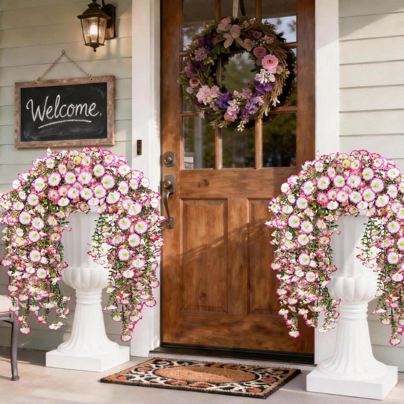 Julako Artificial Hanging Flowers for Outdoors, 2 PCS 300 Blooms UV Resistant Morning Glory Faux Silk Vines, No-Odor Realistic Fake Plants for Garden Planter Porch Patio Decoration, Pink - Image 5