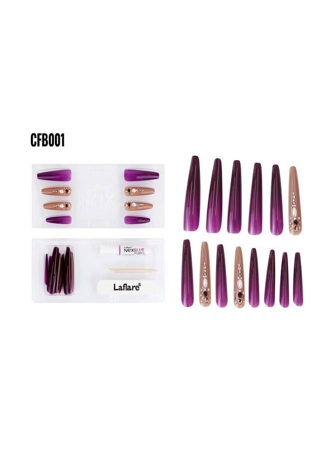 Laflare NEX 3D NAIL, Handcrafted LONG, XLONG Length Acrylic Fake Press On Nails with Nail Glue, Manicure Stick, Mini File (XLong, Coffin, Imperial Crown) - Image 3