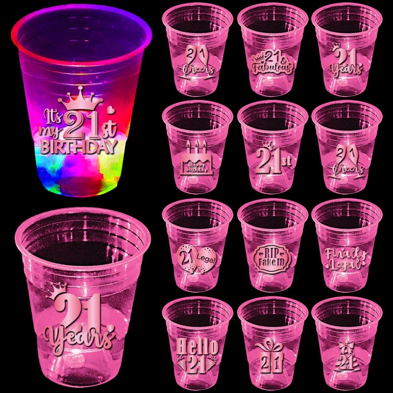 24 Pcs Glow Pink 21st Birthday Party CupsHappy 21st Birthday Cups For HerPink Birthday Party For Finally Legal DecorationsHappy Birthday Rose Gold Women DecorationFinally 21 Cups 16 oz
