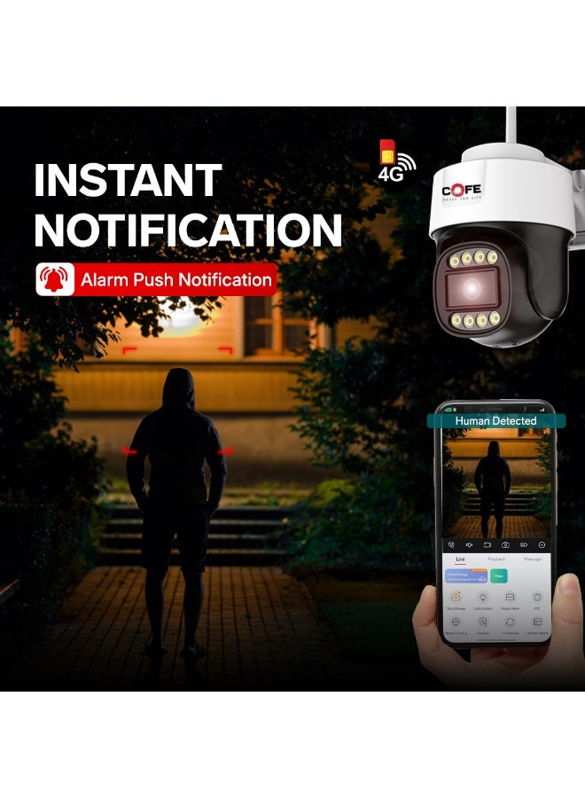 COFE 3MP SIM BASED Smart Security Camera – AI Human Detection, Full-Color Night Vision, Two-Way Audio, TF Card & Cloud Storage (CF-4G-PTC01-3D) - Image 4