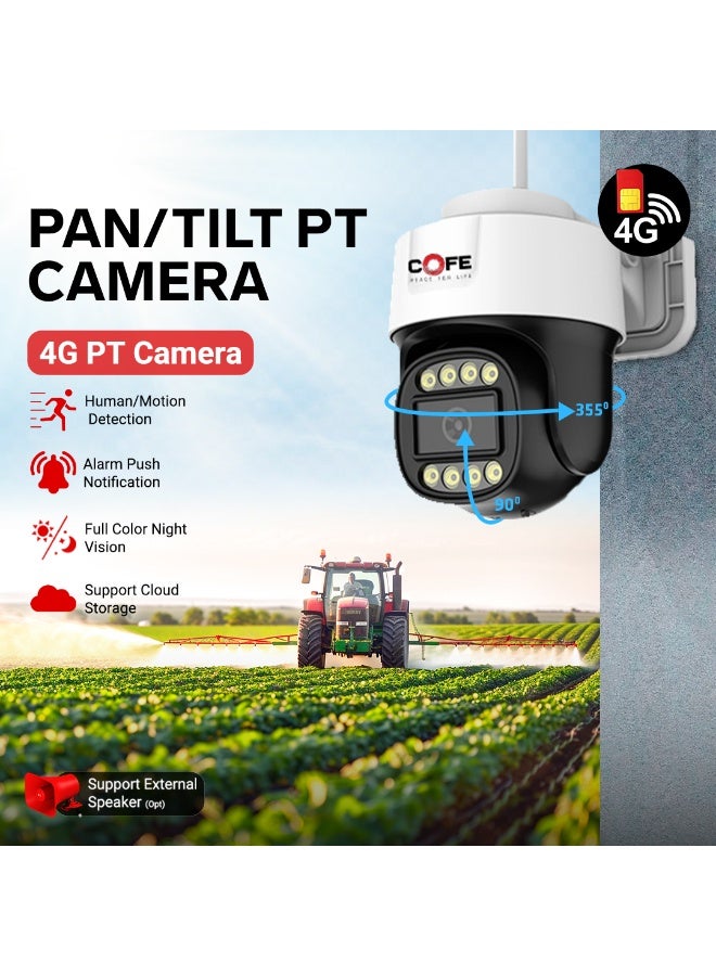 COFE 3MP SIM BASED Smart Security Camera – AI Human Detection, Full-Color Night Vision, Two-Way Audio, TF Card & Cloud Storage (CF-4G-PTC01-3D) - Image 2