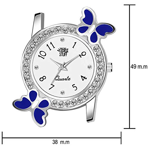 SWADESI STUFF Plastic Analog White Dial Diamond Studded Blue Butterfly Watch For Girls & Women, Blue Band - Image 3