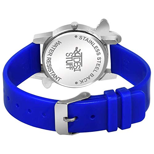 SWADESI STUFF Plastic Analog White Dial Diamond Studded Blue Butterfly Watch For Girls & Women, Blue Band - Image 4