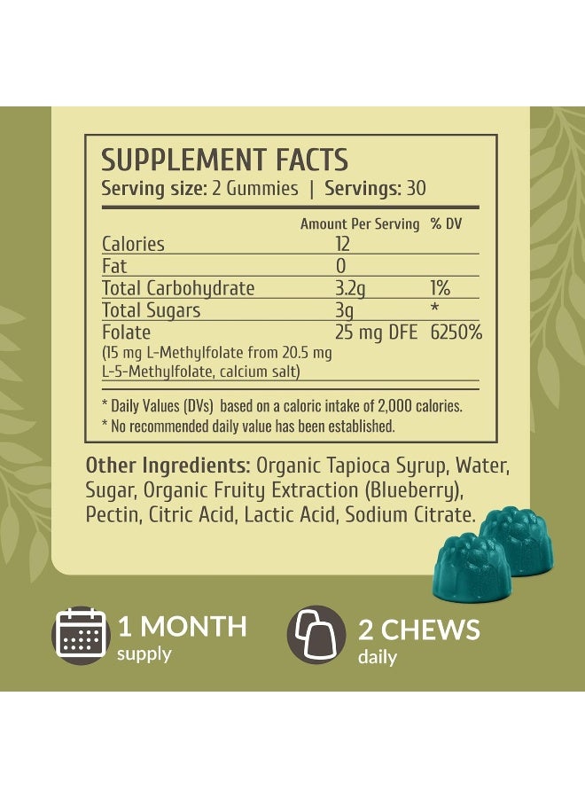 HERBAMAMA L-Methylfolate Gummies - 15Mg 5-Mthf Calming Supplement For Adults - Vegan, Non-Gmo Methylated Folate (Vitamin B9) For Brain Support - 60 Pectin-Based Blueberry-Flavored Chews - Image 3