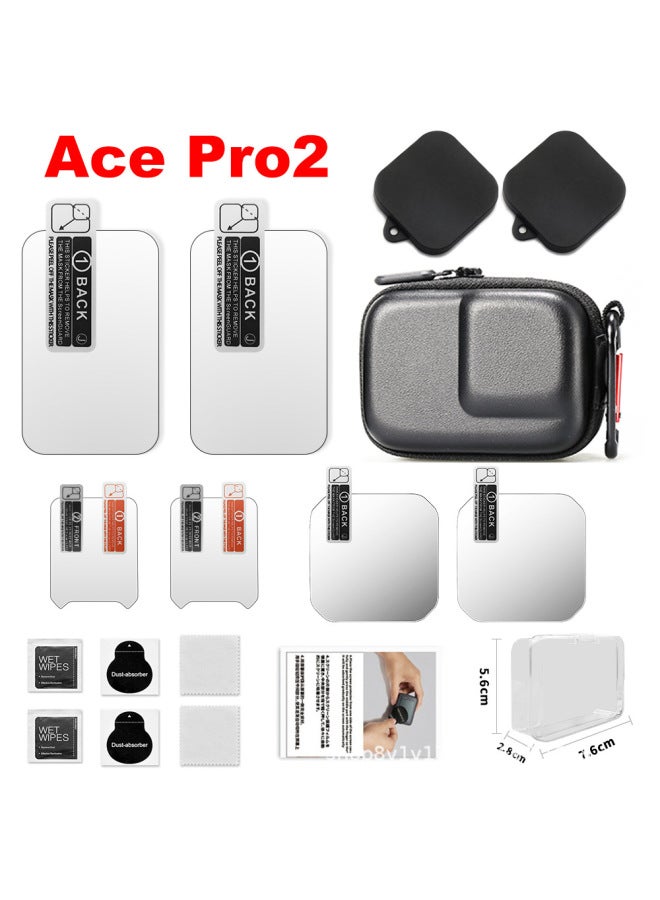 غطاء عدسة سيليكون من Shadow Stone لكاميرا Insta360 ACE Pro2 وحقيبة تخزين AcePro2 وملحقات الفيلم المقوى - اللون: مجموعة Ace pro 0.1 كجم + غطاء عدسة * 2 + حقيبة تخزين سوداء - Image 1