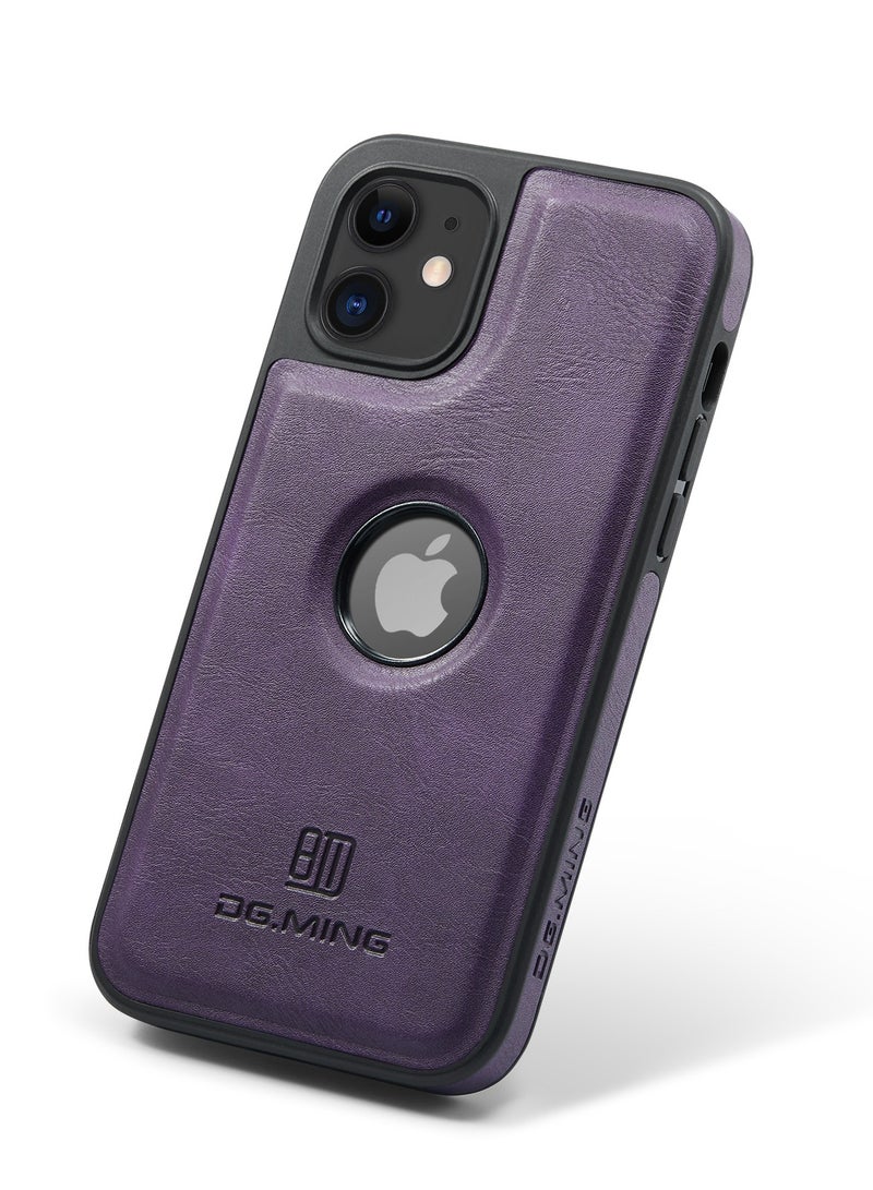 DGMING Case Cover Premium Leather Back with Logo CutOut Shockproof Compatible with Iphone 12 / Iphone 12 Pro (Purple) - Image 1
