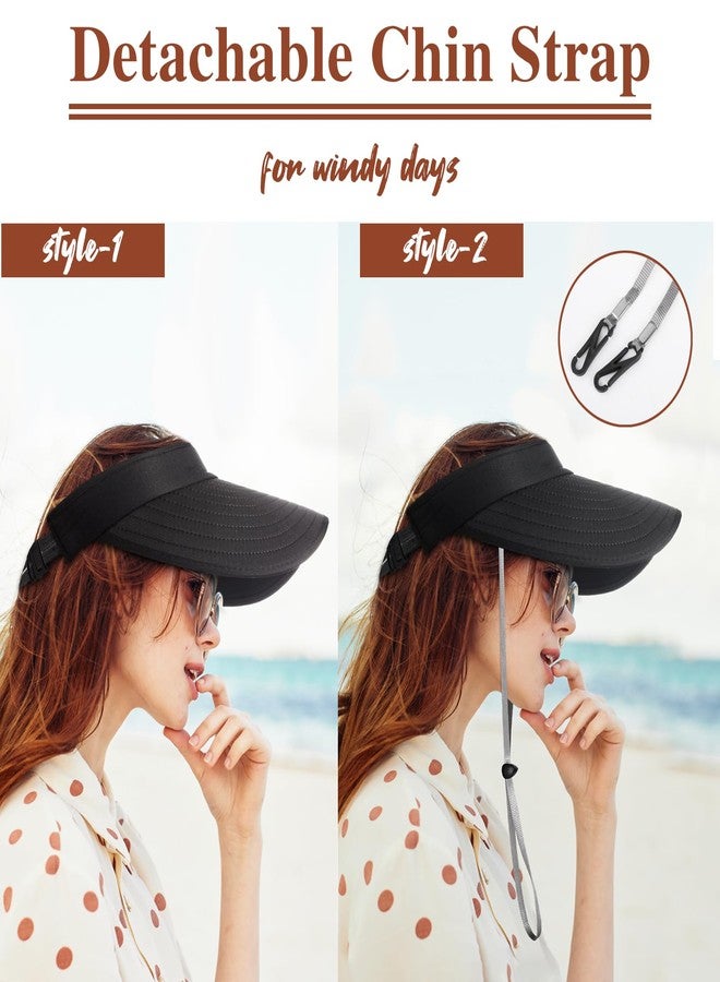 Pleneal Sun Hats for Women - Wide Brim Sun Visor Hat for Women, UPF50+ Lightweight Foldable Ponytail Sports Cap, Black, One size - Image 4