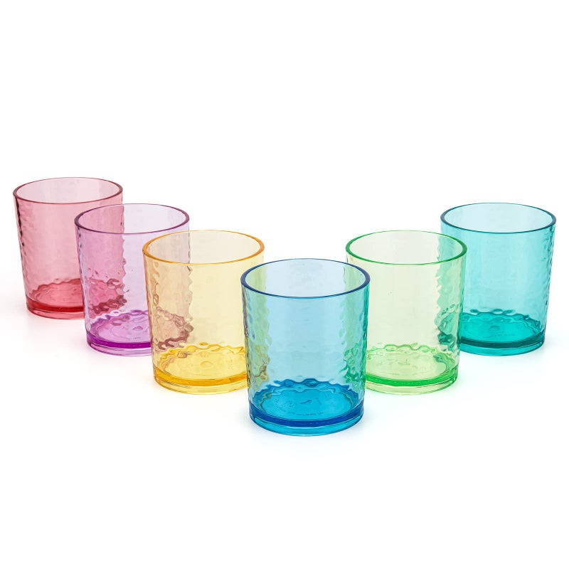 KXWARE 14ounce Acrylic Glasses Plastic Tumbler set of 6 Multicolor  Hammered Style Dishwasher Safe BPA Free