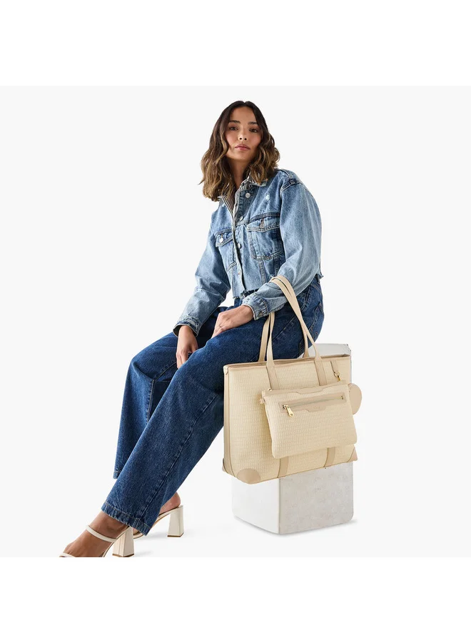 MISSY Women Monogram Print Tote Bag with Double Handle and Detachable Pouch