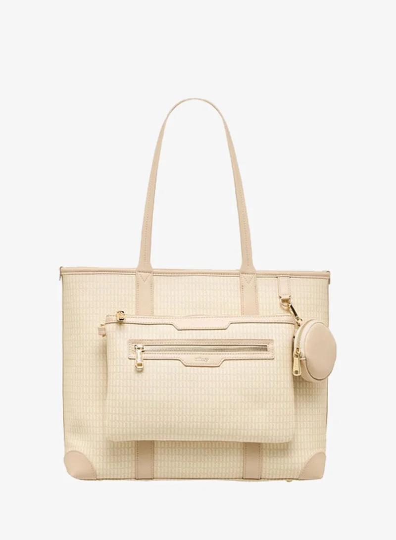 Women Monogram Print Tote Bag with Double Handle and Detachable Pouch