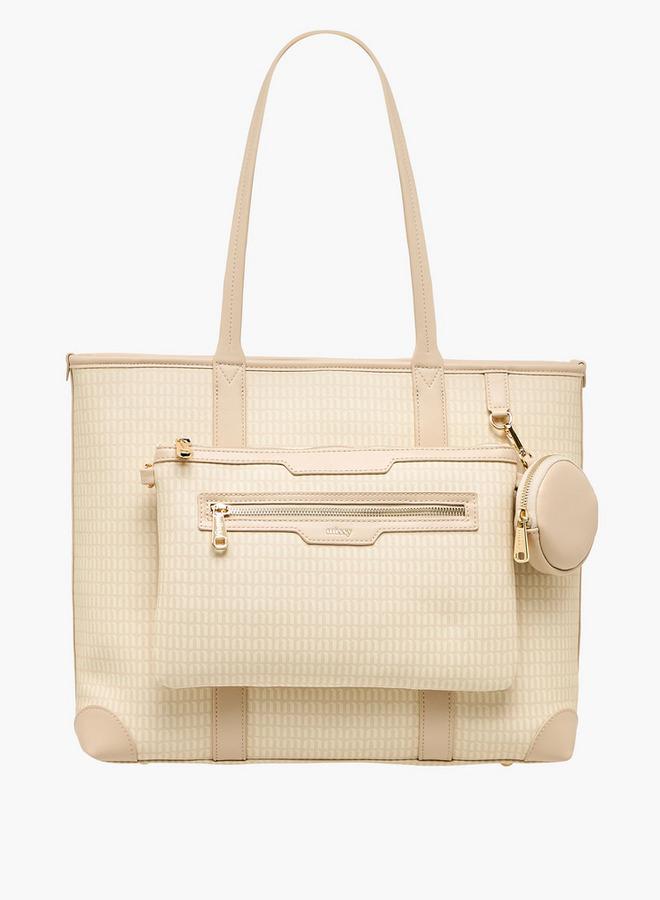 MISSY Women Monogram Print Tote Bag with Double Handle and Detachable Pouch - Image 1