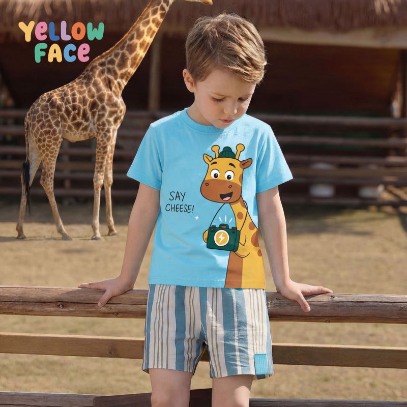 Boys' Short Sleeve T-Shirt with Giraffe Print - Image 1