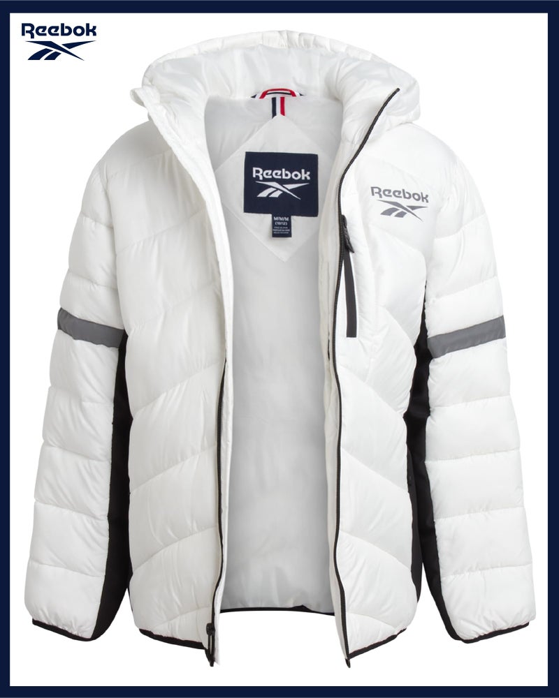 Reebok Boys Puffer Jacket - Heavyweight Quilted Wind & Water Resistant Boys Winter Coat - Insulated Bubble Kids Winter Jacket, Size 18-20, White - Image 3