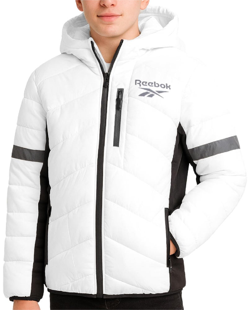 Reebok Boys Puffer Jacket - Heavyweight Quilted Wind & Water Resistant Boys Winter Coat - Insulated Bubble Kids Winter Jacket, Size 18-20, White - Image 1