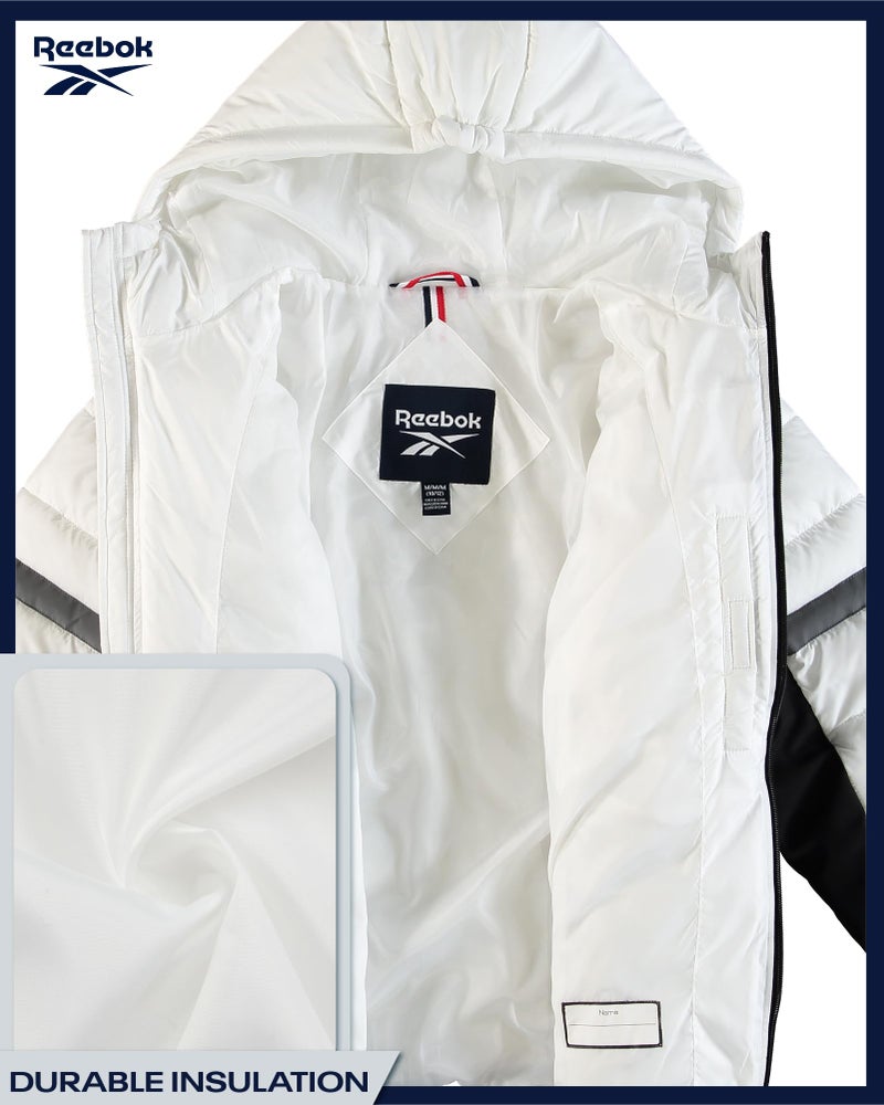 Reebok Boys Puffer Jacket - Heavyweight Quilted Wind & Water Resistant Boys Winter Coat - Insulated Bubble Kids Winter Jacket, Size 18-20, White - Image 5