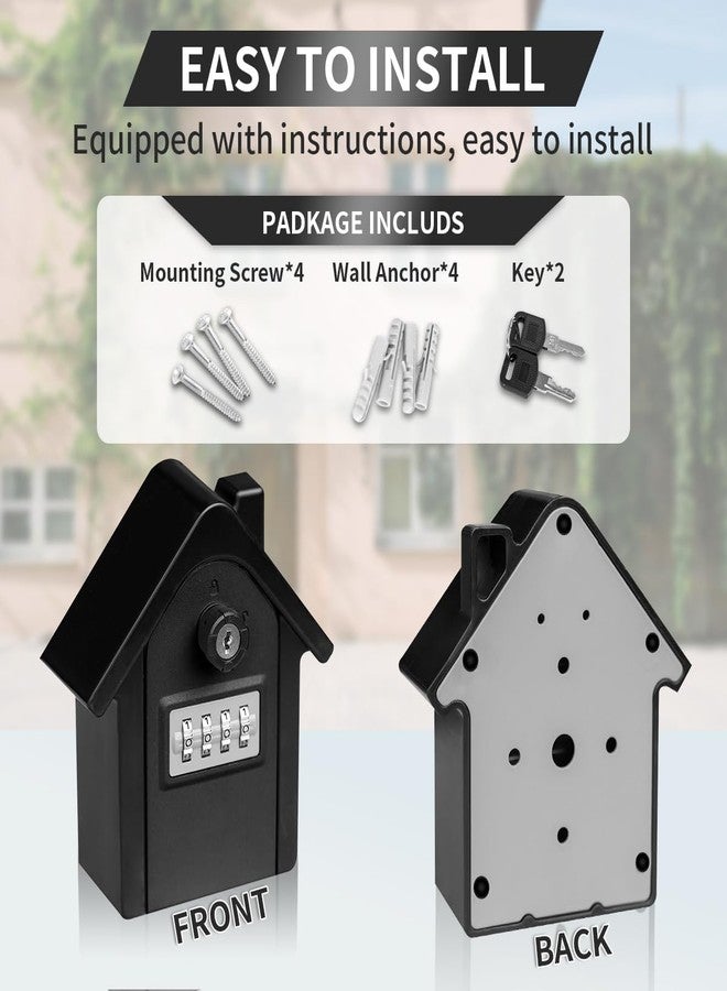 Ydocabinit صندوق مفاتيح مزود بقفل برقم سري وقفل مفتاح، صندوق تخزين مفاتيح محمول ذو سعة كبيرة يُثبت على الحائط، رمز قابل لإعادة الضبط، صندوق أمان مقاوم للماء للمنزل والمكتب والجراج والعقارات، أسود (عبوة واحدة) - Image 5