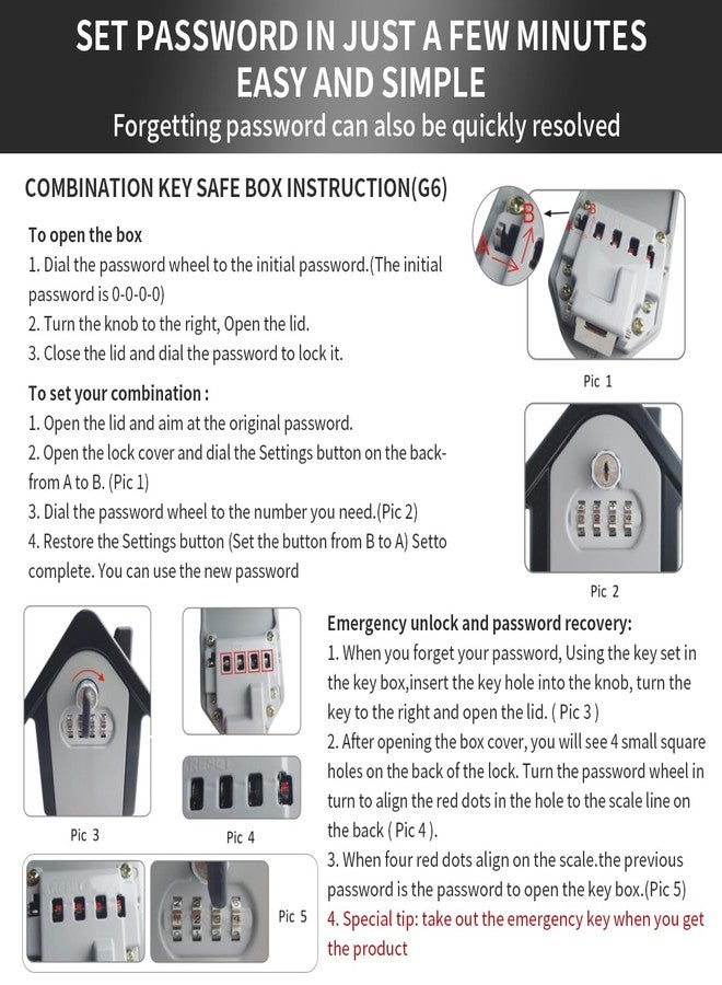 Ydocabinit صندوق مفاتيح مزود بقفل برقم سري وقفل مفتاح، صندوق تخزين مفاتيح محمول ذو سعة كبيرة يُثبت على الحائط، رمز قابل لإعادة الضبط، صندوق أمان مقاوم للماء للمنزل والمكتب والجراج والعقارات، أسود (عبوة واحدة) - Image 3