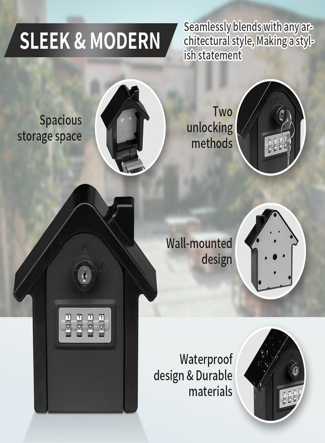 Ydocabinit صندوق مفاتيح مزود بقفل برقم سري وقفل مفتاح، صندوق تخزين مفاتيح محمول ذو سعة كبيرة يُثبت على الحائط، رمز قابل لإعادة الضبط، صندوق أمان مقاوم للماء للمنزل والمكتب والجراج والعقارات، أسود (عبوة واحدة) - Image 4