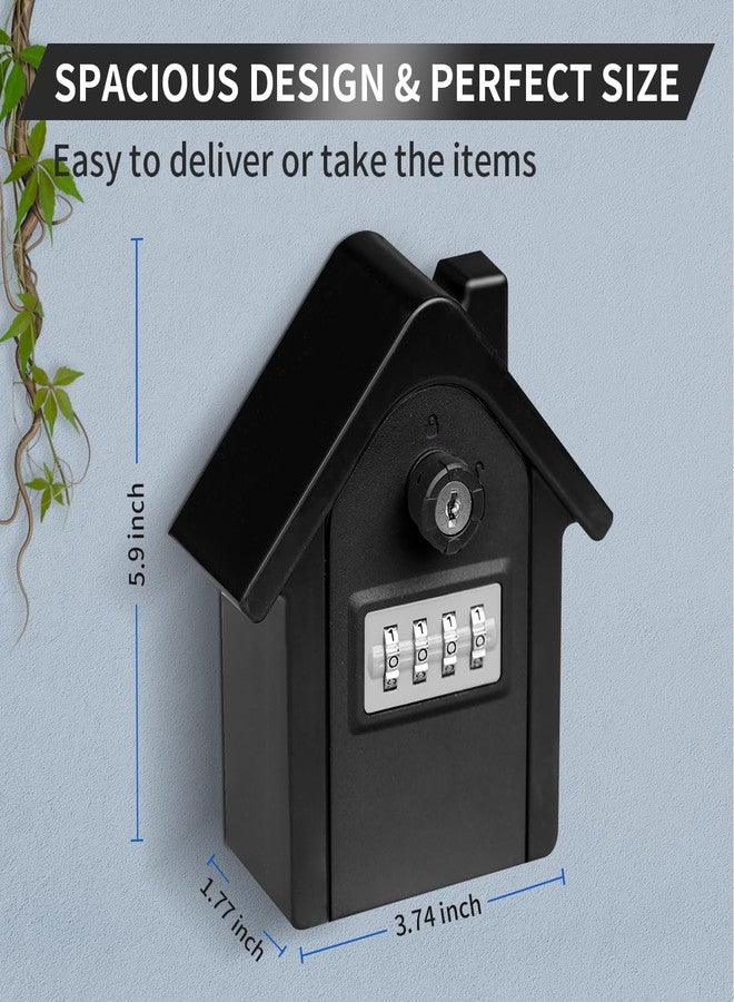 Ydocabinit صندوق مفاتيح مزود بقفل برقم سري وقفل مفتاح، صندوق تخزين مفاتيح محمول ذو سعة كبيرة يُثبت على الحائط، رمز قابل لإعادة الضبط، صندوق أمان مقاوم للماء للمنزل والمكتب والجراج والعقارات، أسود (عبوة واحدة) - Image 2