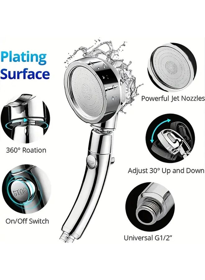 High Pressure Handheld Showerhead Silvery with 3 Massage Modes Adjustable Spray Easy Install Polished Finish for Pet Bathing Home Bathroom Use Durable Shower Accessories - Image 4