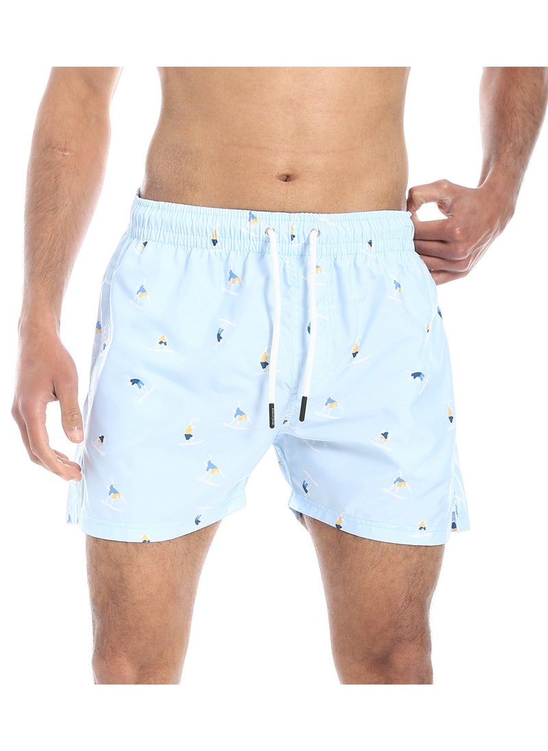 بافون Summer Vibes Regular Fit Swim Shorts - Baby Blue, Yellow and White  - Image 1