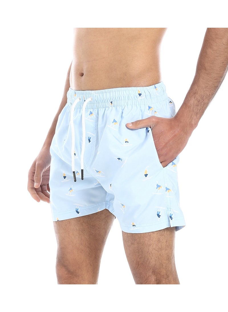 بافون Summer Vibes Regular Fit Swim Shorts - Baby Blue, Yellow and White  - Image 2