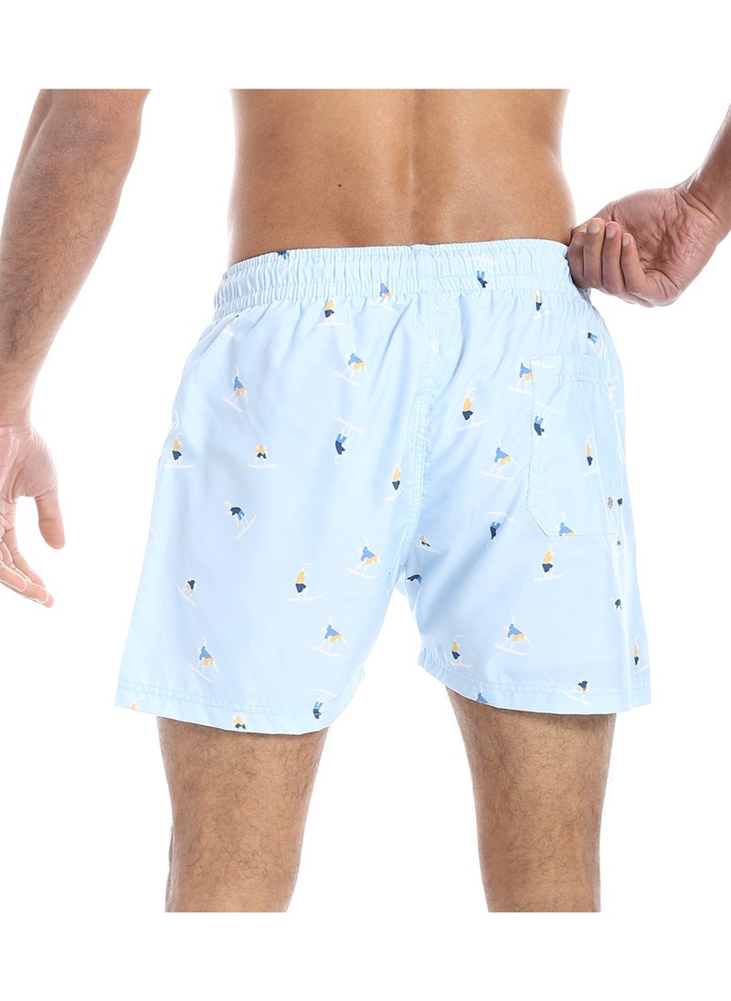 بافون Summer Vibes Regular Fit Swim Shorts - Baby Blue, Yellow and White  - Image 3