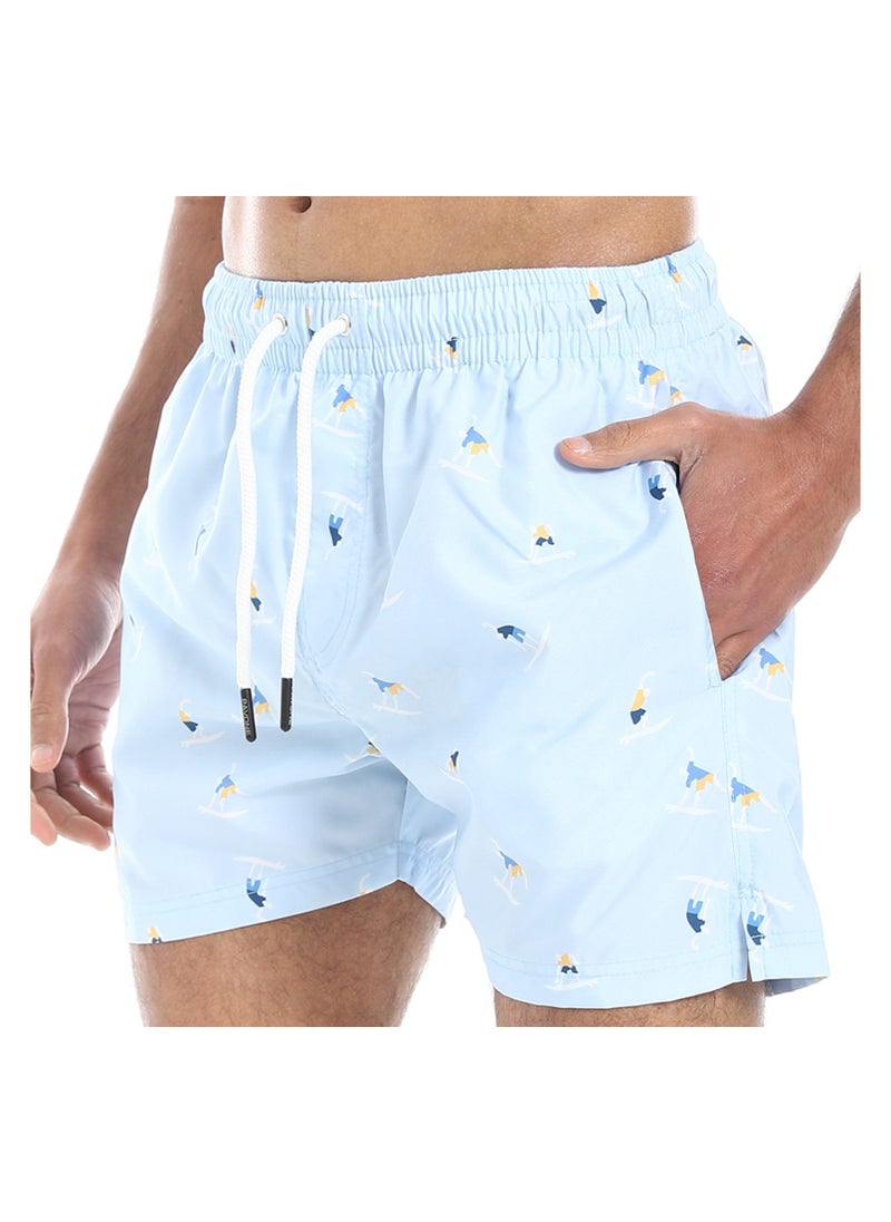 بافون Summer Vibes Regular Fit Swim Shorts - Baby Blue, Yellow and White  - Image 4