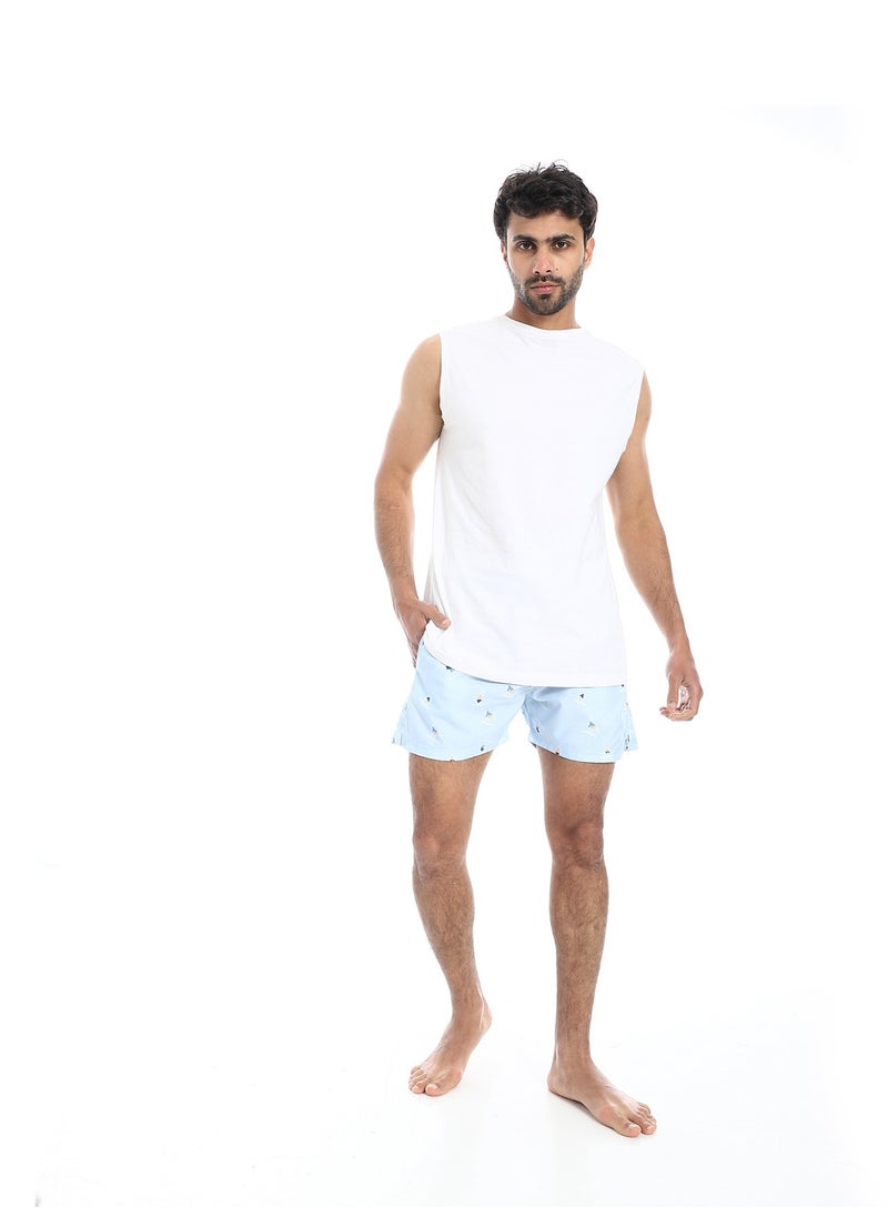 بافون Summer Vibes Regular Fit Swim Shorts - Baby Blue, Yellow and White  - Image 5