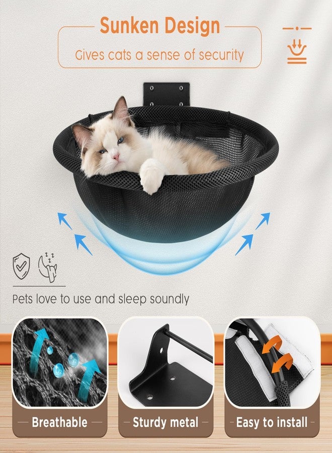 JUNSPOW Cat Hammock Wall Mounted, Foldable & Stable Cat Beds- Breathable Cat Wall Shelves for Sleeping, Playing, Climbing, and Lounging - Maximum Hold Up to 30lb (Black) - Image 3