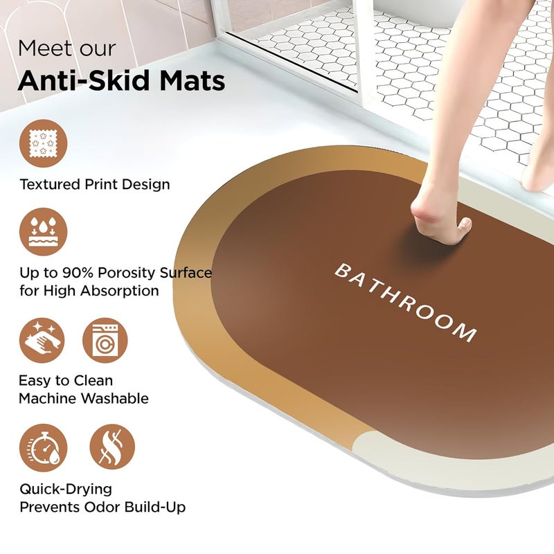 UMAI Polyester Non-Woven Felt Bathroom Mat(40 * 60cm) Bath Mat | Anti Skid Mat for Bathroom Floor | Bathroom Accessories | Bathroom Mats Water Soak | Non Slip Mat for Bathroom | Floor Mat (Brown) - Image 3