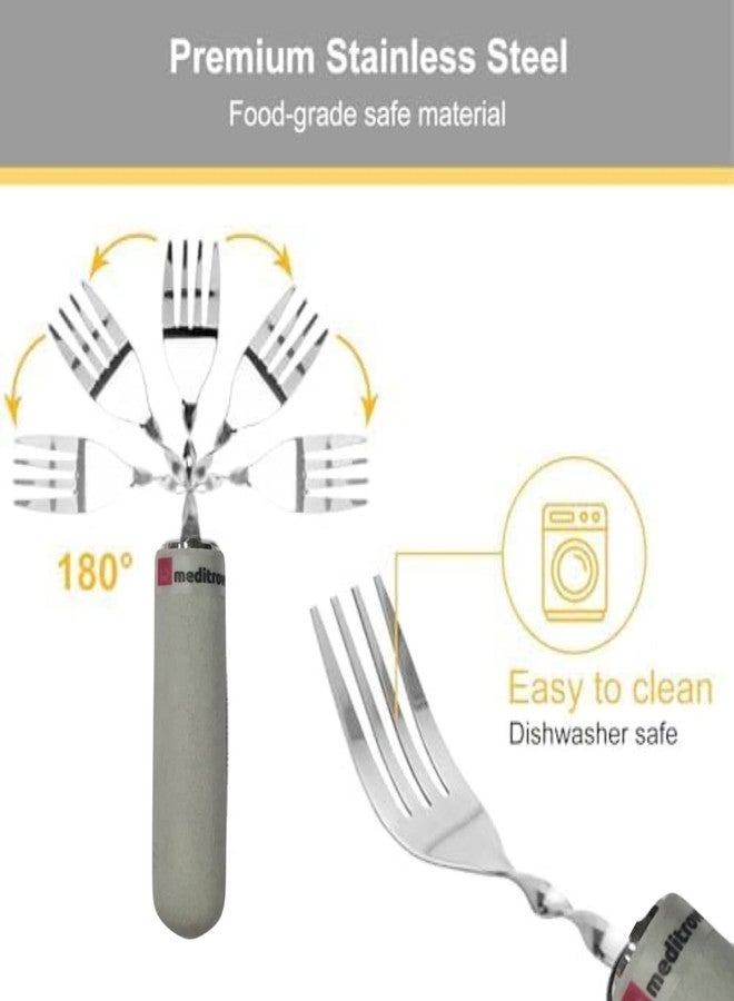 MEDITROVE Adaptive Utensils Elderly Right Handed Anti Shake Eating Utensils Self-feeding Learning Bendable Easy-to-Grip Handles (Bent Fork) - Image 2
