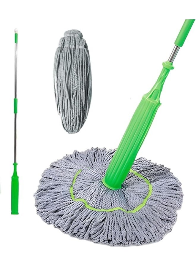 2-in-1 Twist Floor Mop 360° Rotating Adjustable Microfiber Mop for Tile Hardwood Laminate Cleaning - Green - Image 3