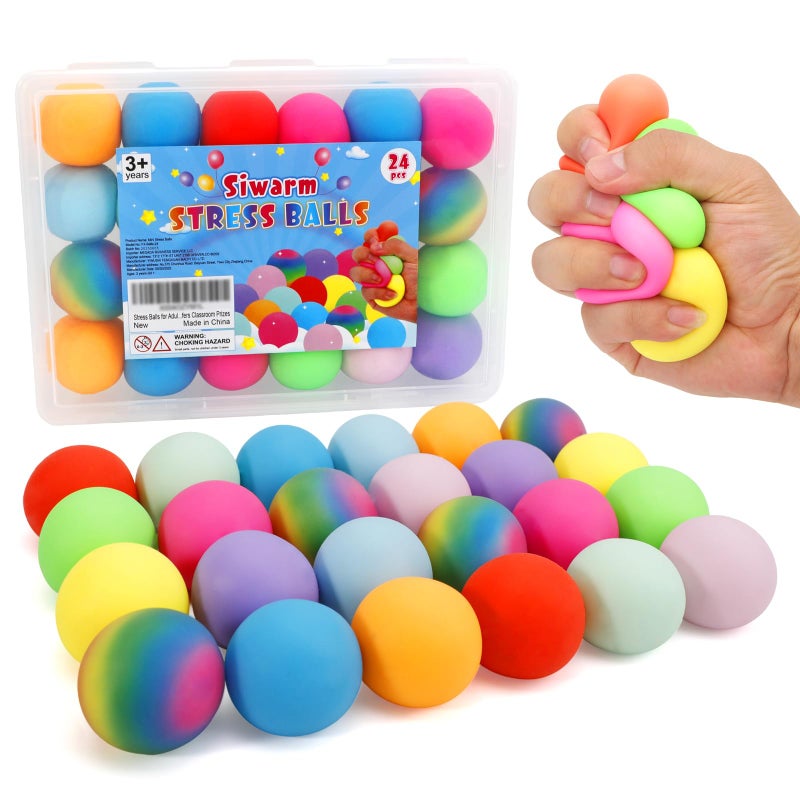 Siwarm 24 Pack Stress Balls, Stretchy Squishy Ball Fidget Toys for Kids Adults Stress Relief, Squeeze Ball Sensory Toys for Party Favors Classroom Prizes Easter Gifts Toys Basket Stuffers - Image 1
