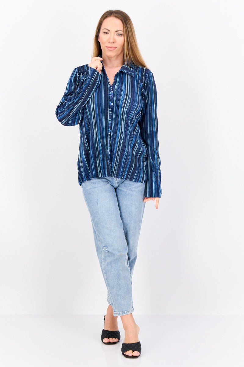 Cyrus Women Spread Collar Long Sleeve Textured Blouse, Multicolor  - Image 2